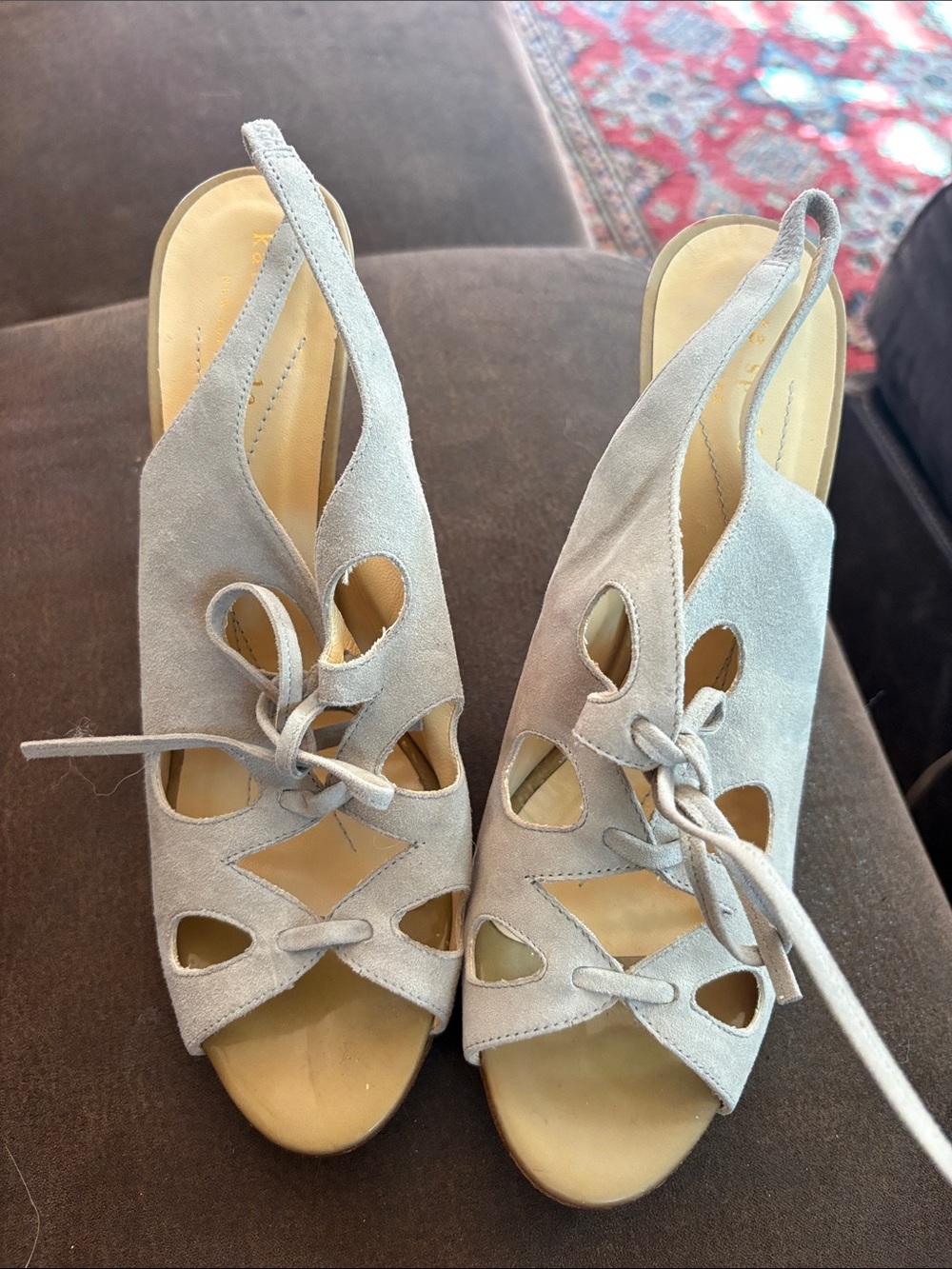 kate spade Light Gray Suede Lace-Up Slingback Heels